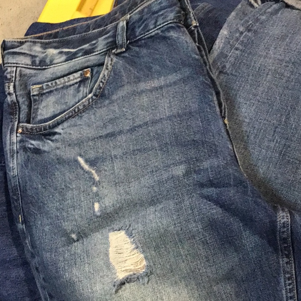 Women Boyfriend Blue Distressed Jeans